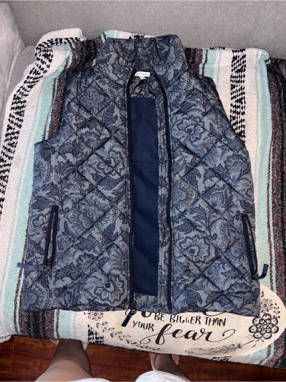 Vera Bradley Quilted Floral Vest - Navy Blue